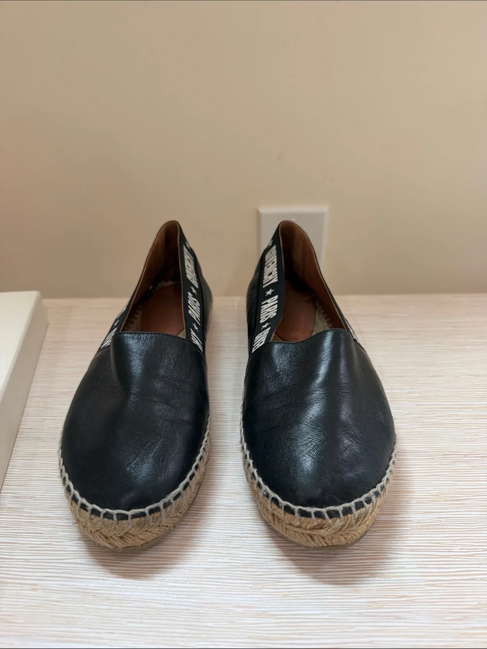 Givenchy Black Leather Espadrille with Logo Heel Strap